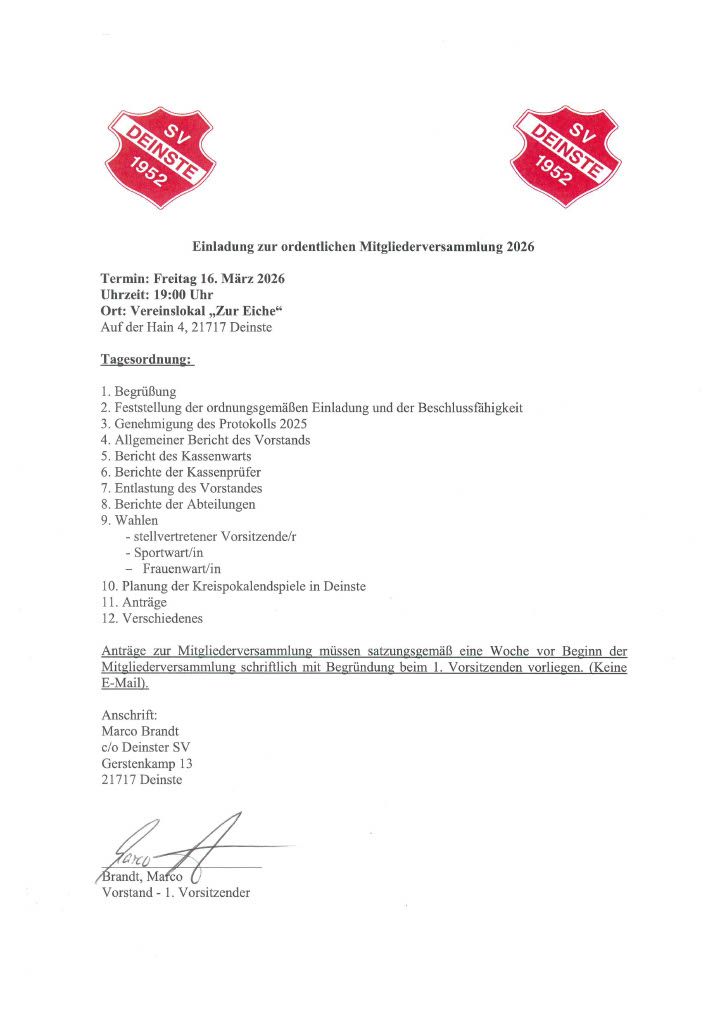 Du betrachtest gerade Jahreshauptversammlung am 16. März 2026