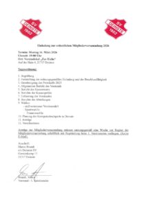 Jahreshauptversammlung am Montag, den 16. März 2026